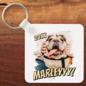 Moderne Comic Simple Grunge Custom Pet Photo Sleutelhanger (Voorkant)
