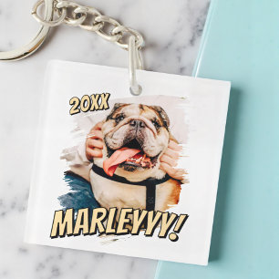 Moderne Comic Simple Grunge Custom Pet Photo Sleutelhanger