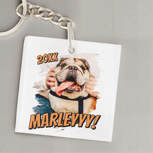 Moderne Comic Simple Grunge Custom Pet Photo Sleutelhanger
