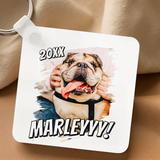 Moderne Comic Simple Grunge Custom Pet Photo Sleutelhanger