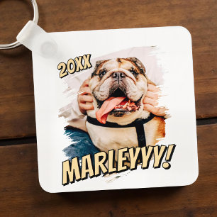 Moderne Comic Simple Grunge Custom Pet Photo Sleutelhanger