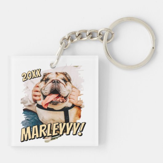 Moderne Comic Simple Grunge Custom Pet Photo Sleutelhanger (Achterkant)