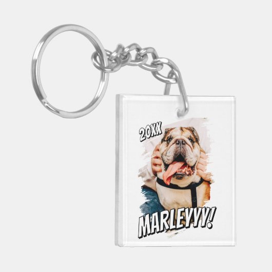 Moderne Comic Simple Grunge Custom Pet Photo Sleutelhanger (Voorkant Links)