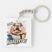 Moderne Comic Simple Grunge Custom Pet Photo Sleutelhanger (Achterkant)