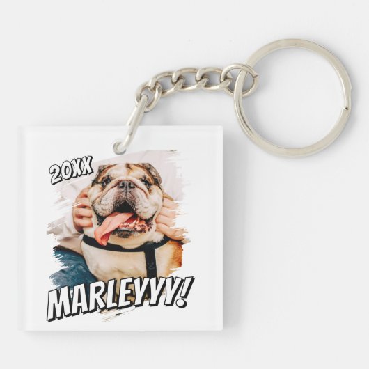 Moderne Comic Simple Grunge Custom Pet Photo Sleutelhanger (Achterkant)