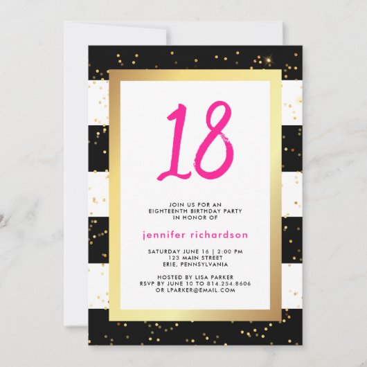 Moderne Confetti | 18e uitnodiging van de Birthday (Voorkant)