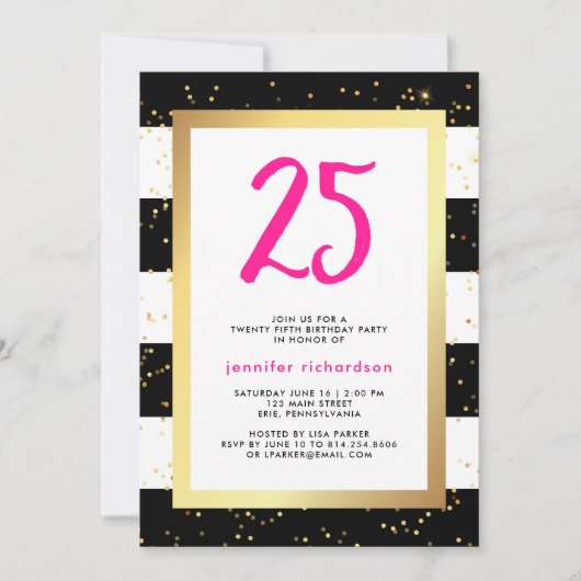 Moderne Confetti | 25e uitnodiging van de Birthday (Voorkant)