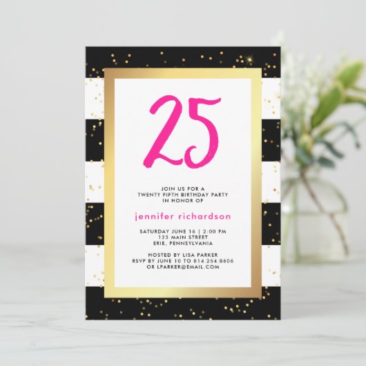 Moderne Confetti | 25e uitnodiging van de Birthday (Staand voorkant)