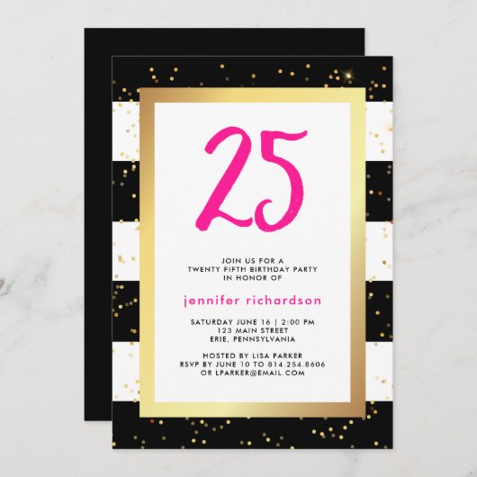 Moderne Confetti | 25e uitnodiging van de Birthday (Voorkant / Achterkant)