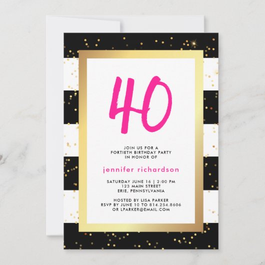 Moderne Confetti | 40e uitnodiging van de Birthday (Voorkant)