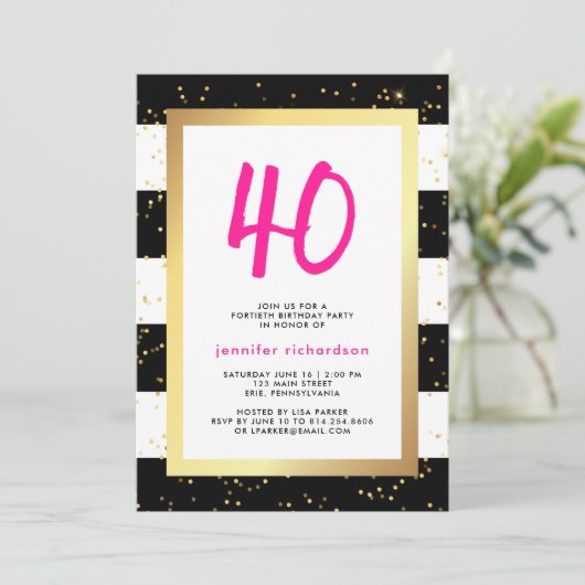 Moderne Confetti | 40e uitnodiging van de Birthday (Staand voorkant)