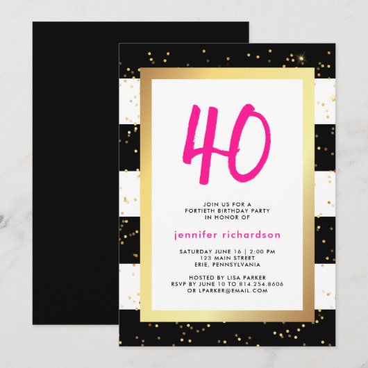 Moderne Confetti | 40e uitnodiging van de Birthday (Voorkant / Achterkant)