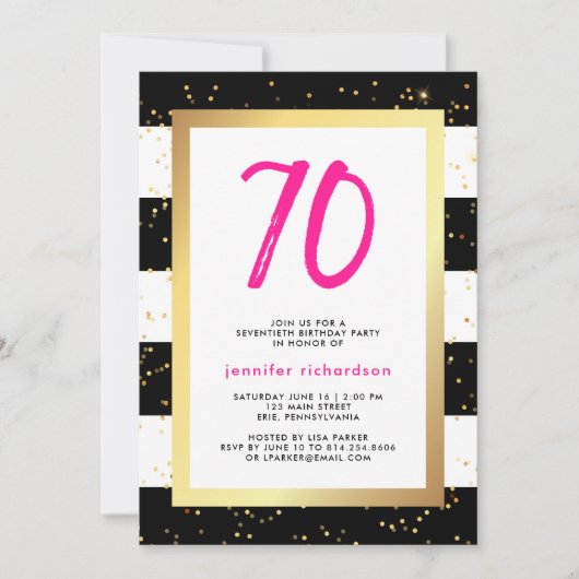 Moderne Confetti | 70e uitnodiging van de Birthday (Voorkant)