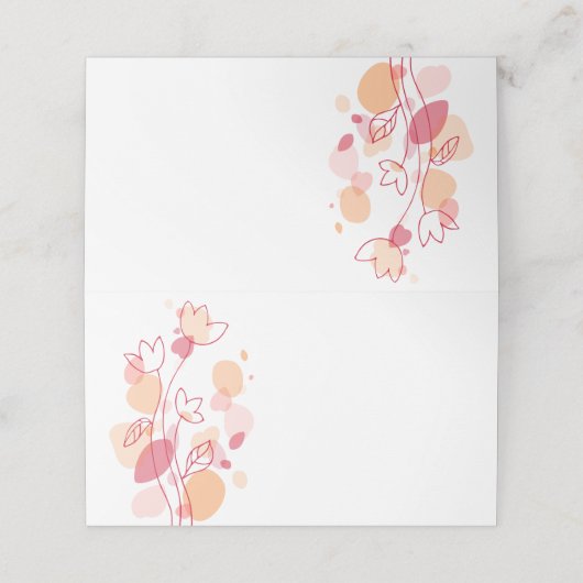 Moderne confetti bloem koraal rood bruiloft gast plaatskaartje (Buitenkant ongevouwen)