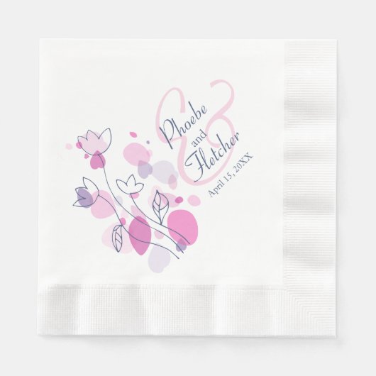 Moderne confetti bloem naam datum servetten voor d (Voorkant)