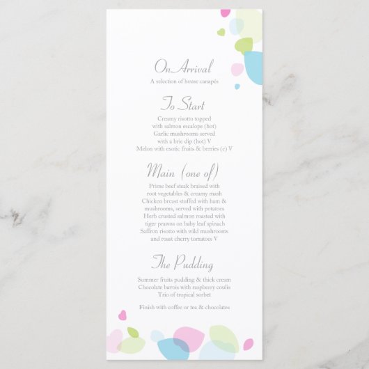 Moderne confetti bloemblaadjes bruiloft menu (Achterkant)