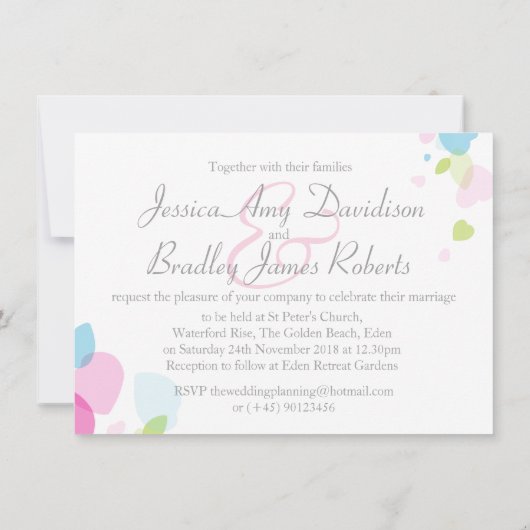 Moderne confetti bloemblaadjes bruiloft uitnodigen kaart (Achterkant)
