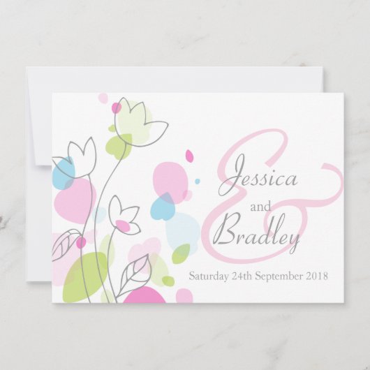Moderne confetti bloemblaadjes bruiloft uitnodigen kaart (Voorkant)
