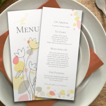 Moderne confetti bloemblaadjes geel 4-gangenmenu