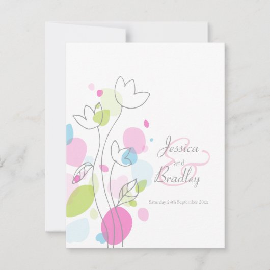 Moderne confetti bloemblaadjes kleurrijke bruiloft kaart (Voorkant)
