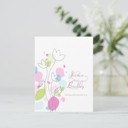 Moderne confetti bloemblaadjes kleurrijke bruiloft kaart (Staand voorkant)