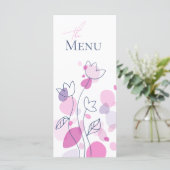 Moderne confetti bloemblaadjes roze blauw 4 gangen menu (Staand voorkant)