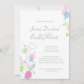 Moderne confetti bloemblaadjes roze foto bruiloft kaart (Voorkant)