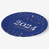 Moderne Confetti Blue Gold Klasse van 2024 Afstude Papieren Bordje (Gekanteld)