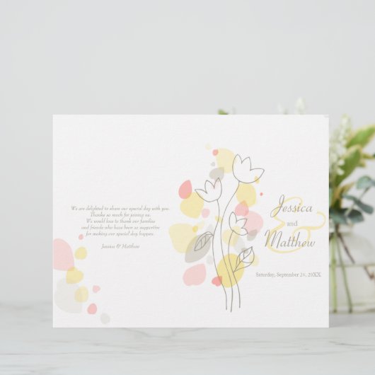 Moderne confetti flower petals Wedding Programme (Staand voorkant)