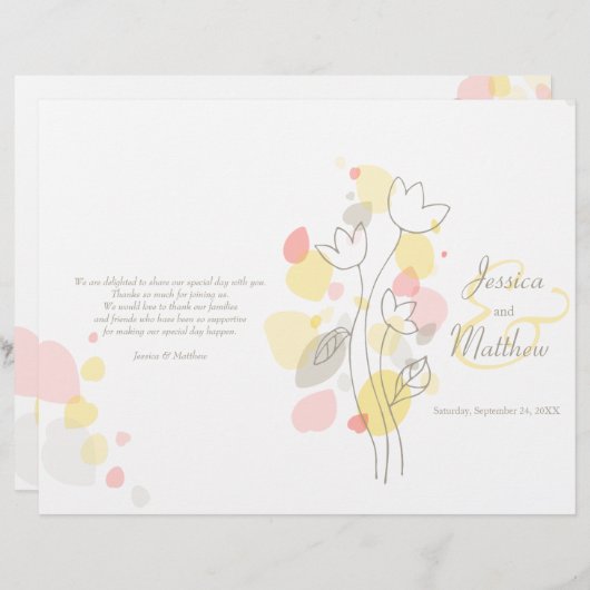 Moderne confetti flower petals Wedding Programme (Voorkant / Achterkant)