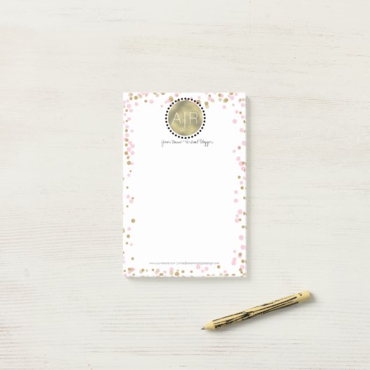 Moderne Confetti gesimuleerde Folie Monogram Post-it® Notes (Op bureau)