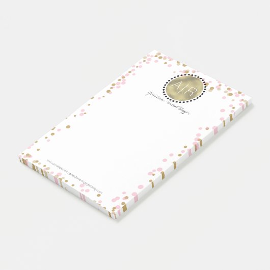 Moderne Confetti gesimuleerde Folie Monogram Post-it® Notes (Schuin)