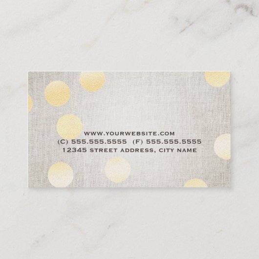Moderne Confetti Gold Polka Dot Circle Linen Textu Visitekaartje (Achterkant)