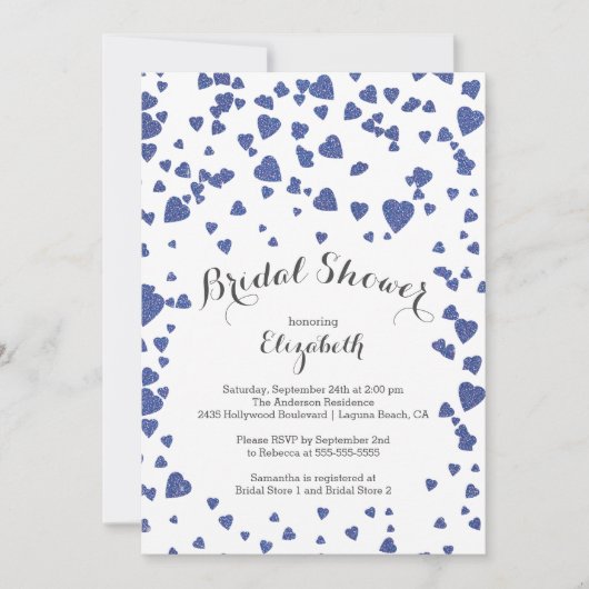 Moderne Confetti Hearts Bridal Shower-uitnodiging Kaart (Voorkant)