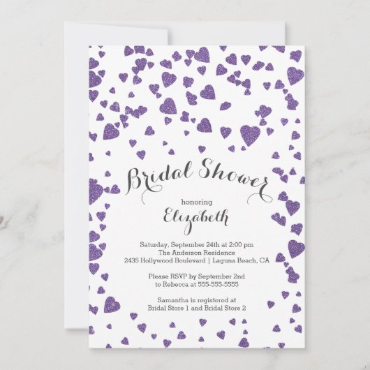 Moderne Confetti Hearts Bridal Shower-uitnodiging Kaart (Voorkant)