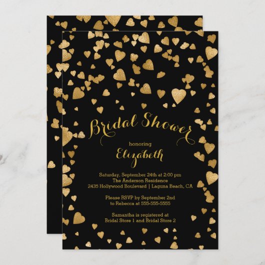 Moderne Confetti Hearts Bridal Shower-uitnodiging Kaart (Voorkant / Achterkant)