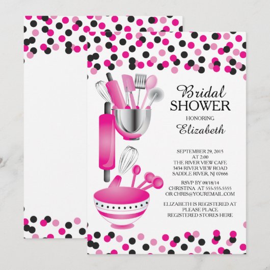 Moderne Confetti Kitchen Bridal Shower-uitnodiging Kaart (Voorkant / Achterkant)