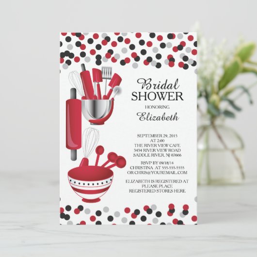 Moderne Confetti Kitchen Bridal Shower-uitnodiging Kaart (Staand voorkant)