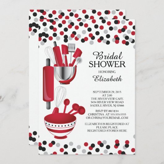 Moderne Confetti Kitchen Bridal Shower-uitnodiging Kaart (Voorkant / Achterkant)