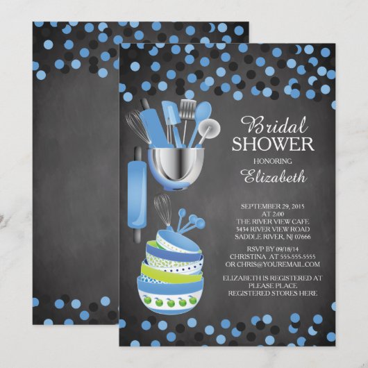Moderne Confetti Kitchen Bridal Shower-uitnodiging Kaart (Voorkant / Achterkant)