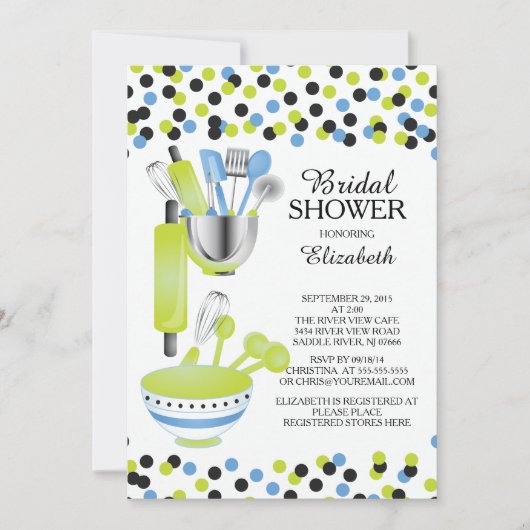 Moderne Confetti Kitchen Bridal Shower-uitnodiging Kaart (Voorkant)