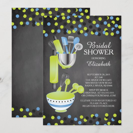 Moderne Confetti Kitchen Bridal Shower-uitnodiging Kaart (Voorkant / Achterkant)