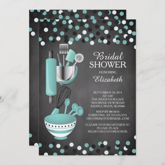 Moderne Confetti Kitchen Bridal Shower-uitnodiging Kaart (Voorkant / Achterkant)