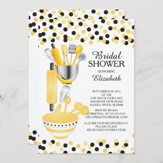Moderne Confetti Kitchen Bridal Shower-uitnodiging Kaart (Voorkant / Achterkant)
