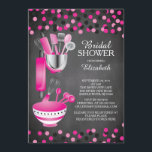 Moderne Confetti Kitchen Bridal Shower-uitnodiging Kaart<br><div class="desc">Moderne voorraad de keukenbridale doucheuitnodiging met een rolpin,  mengkom,  spatel,  pizzacutter,  whisky,  plantenschilder en maatlepels op een hedendaagse achtergrond van het krijtbord met een warm roze en zwarte stip.  Bezoek onze winkel om deze uitnodiging te uitzichten in allerlei populaire trouwdoucheruimten.</div>