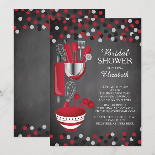 Moderne Confetti Kitchen Bridal Shower-uitnodiging Kaart (Voorkant / Achterkant)