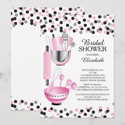 Moderne Confetti Kitchen Bridal Shower-uitnodiging Kaart (Voorkant / Achterkant)
