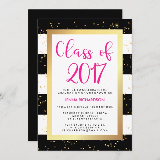 Moderne Confetti | Klasse van 2017 Graduation Part Kaart (Voorkant / Achterkant)