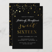 Moderne Confetti met zwarte & goudster 16 Kaart (Voorkant / Achterkant)