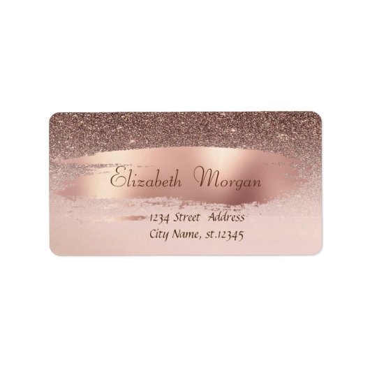 Moderne Confetti, penseelstreek, bruine glitter Etiket (Voorkant)